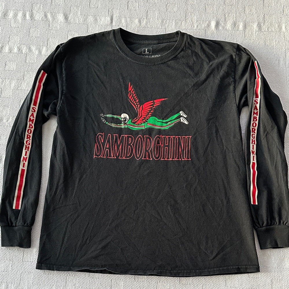Samborghini Black Long Sleeve Tee with Red & Green Graphic